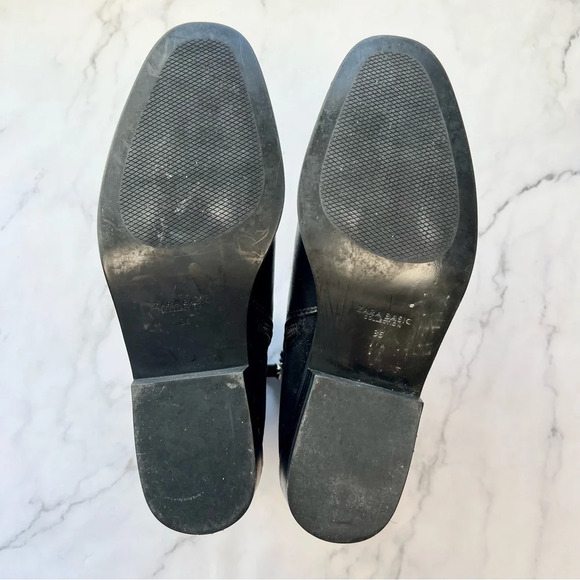 Zara Basic Women's Black Leather Suede Bootie Ankle Boots Pearl Buckle Size 5.5 - Picture 13 of 16